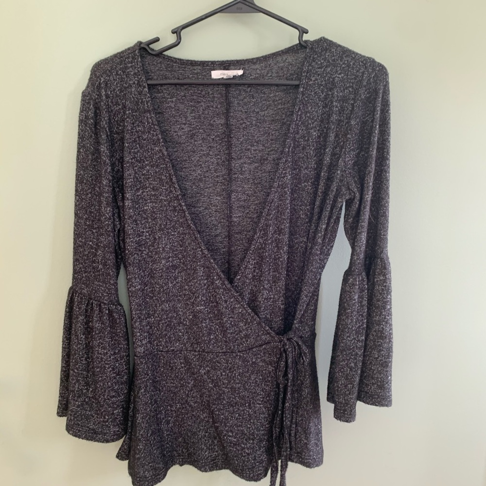 Knit Bell-Sleeve Wrap Sweater